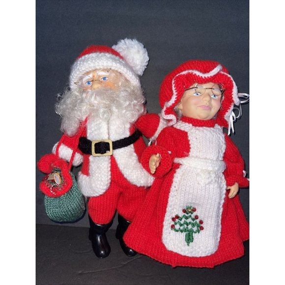 Vintage Fibre Art Craft Santa and Mrs.Claus Dolls Crochet Outfit 16” Christmas